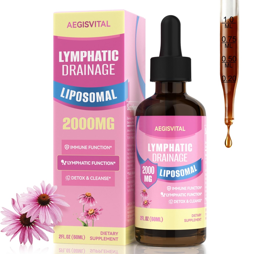 Liposomal Lymphatic Drainage Drops, Lymphatic Support with Echinacea, Dandelion, Turmeric, Burdock, Elderberry, and Calendula, Lymph System Support & Immune Health