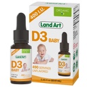 Land Art - Certified Organic Vitamin D3 Drops Baby - 400 IE per dråbe - 490 Servering - Understøtter Bone & Tandudvikling - Vitamin D Drypper til spædbørn og tandlæger - GMO- Free - Gluten- Free - 0,45 fl oz