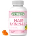 Glowitis Hair, Skin & Nails Gummies for Thick Hair, Strong Nails & Healthy Skin with Hydrolyzed Multi-Collagen Peptides, Biotin, Zinc, Vitamins C & E, Gluten-Free, Zesty Citrus Flavor, 60 Ct
