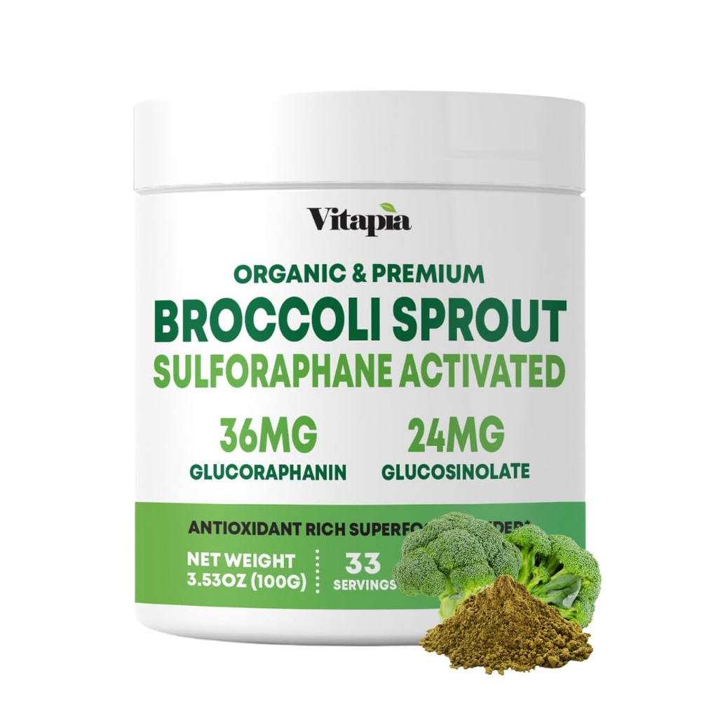 Vitapia Organic Broccoli Sprut Powder - Høj i Sulforaphane & Antioxidant, Kognitiv Health Support - 30 dages forsyning - Ikke GMO & Gluten Gratis, 33 Servering (pakke med 1)