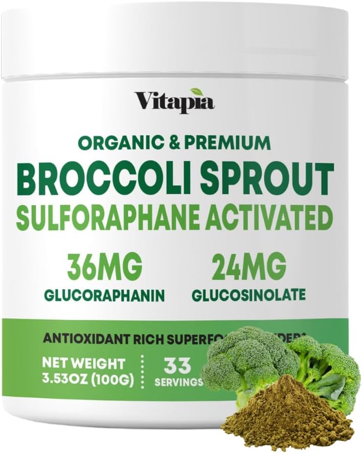 Vitapia Organic Broccoli Sprut Powder - Høj i Sulforaphane & Antioxidant, Kognitiv Health Support - 30 dages forsyning - Ikke GMO & Gluten Gratis, 33 Servering (pakke med 1)