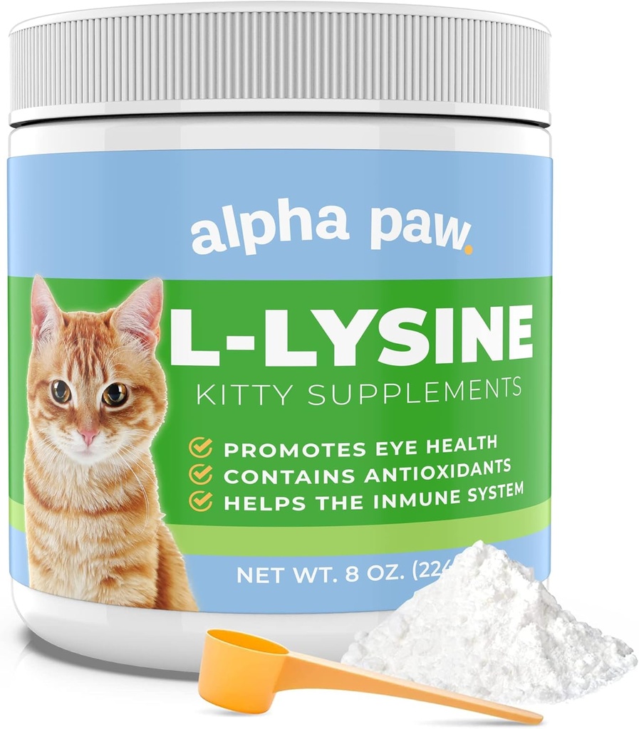 Alpha Paw - Human Grade for Kæledyr - Kat Lysin Supplement - Ekstra Servering 5-10 Måned Supply - Natural Lysin (8 Ounces / 227 Bedste)