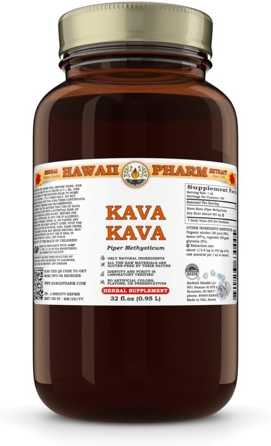 Hawaii Pharm Kava Kava Liquid Extract, Kava Kava (Piper Methysticum) Tinktur Supplement 32 oz Ufiltreret