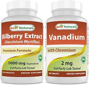 Bedste Naturals Bilberry Extract 1000mg & Vanadium 2 mg med Chrom