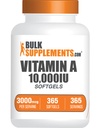 BulkSupplements.com Vitamin A 10000 IE Softgels - som Retinyl Palmitat, Vitamin A tillæg - for øje & immunforsvar, Gluten Free, 1 Softgel per servering, 365 Count (pakke med 1)