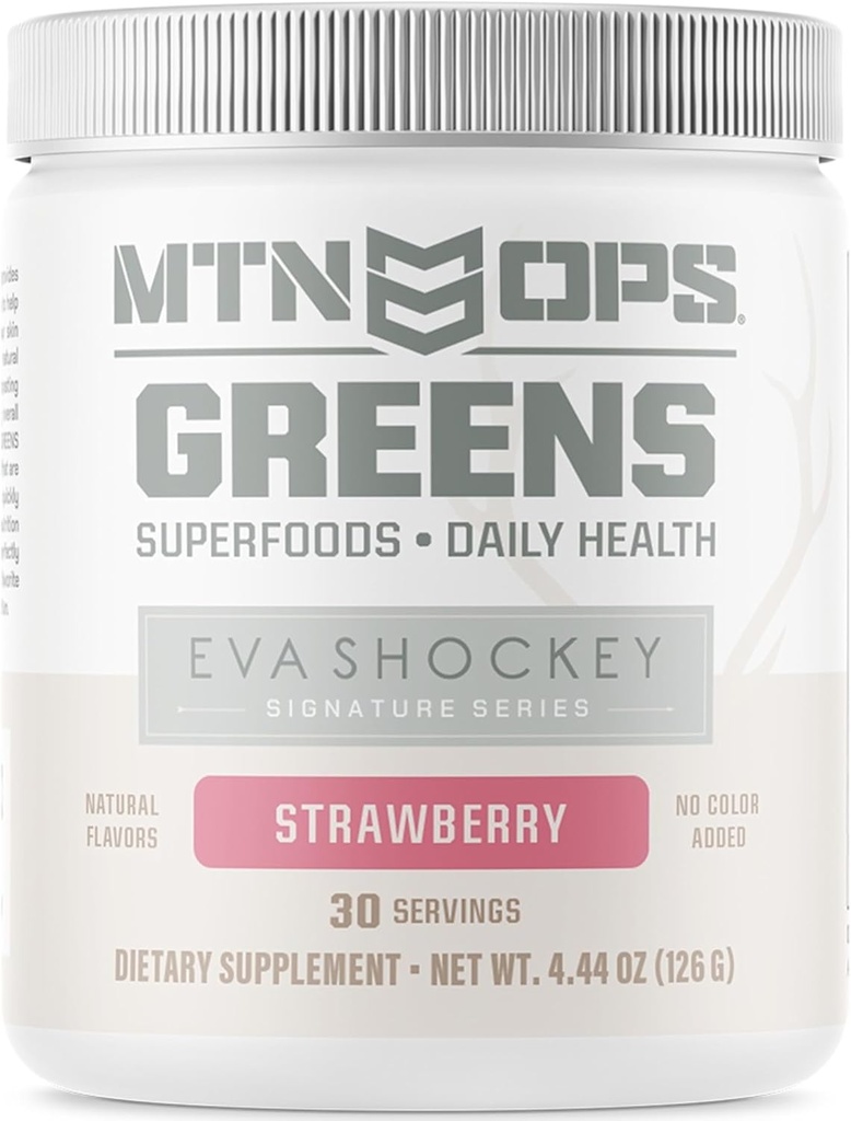 MTN OPS Eva Shockey Signature Series Super Green Organic Super Foods Powder, Jordbær, 30 Servering, Jordbær, 4.4 Ounce