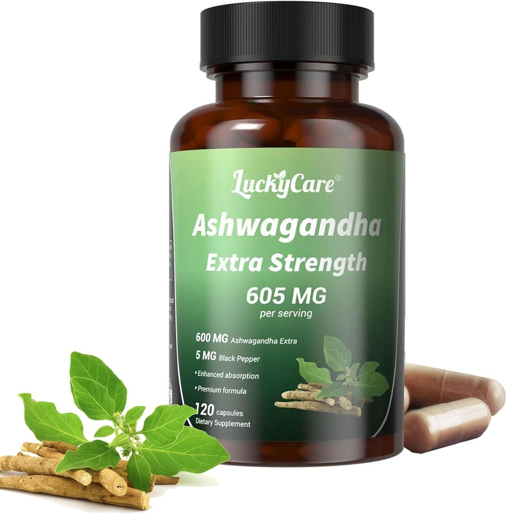 Ashwagandha Capsules 600mg – Extra Strength Root Extract with Black Pepper – Vegan, Non-GMO Supplement – Made in USA – 120 Capsules