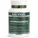 Sun Vitals Ashwagandha Ultra Potent 650 mg – Organic Ashwagandha Root with Black Pepper – 60 Vegan Capsules