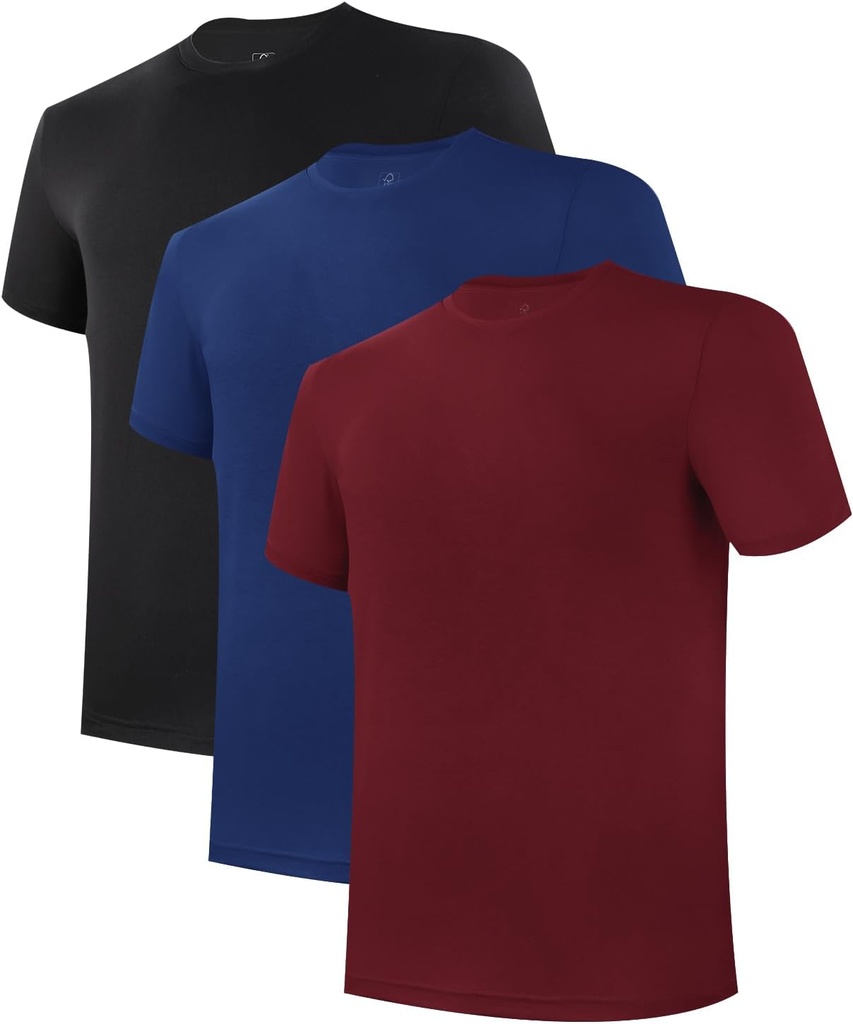 BOMBOO COOL Mænds Undertrøje Fugtighed- Wicking T- Shirts Stretch Crewneck Soft Tees for Mænd, 3 Pack