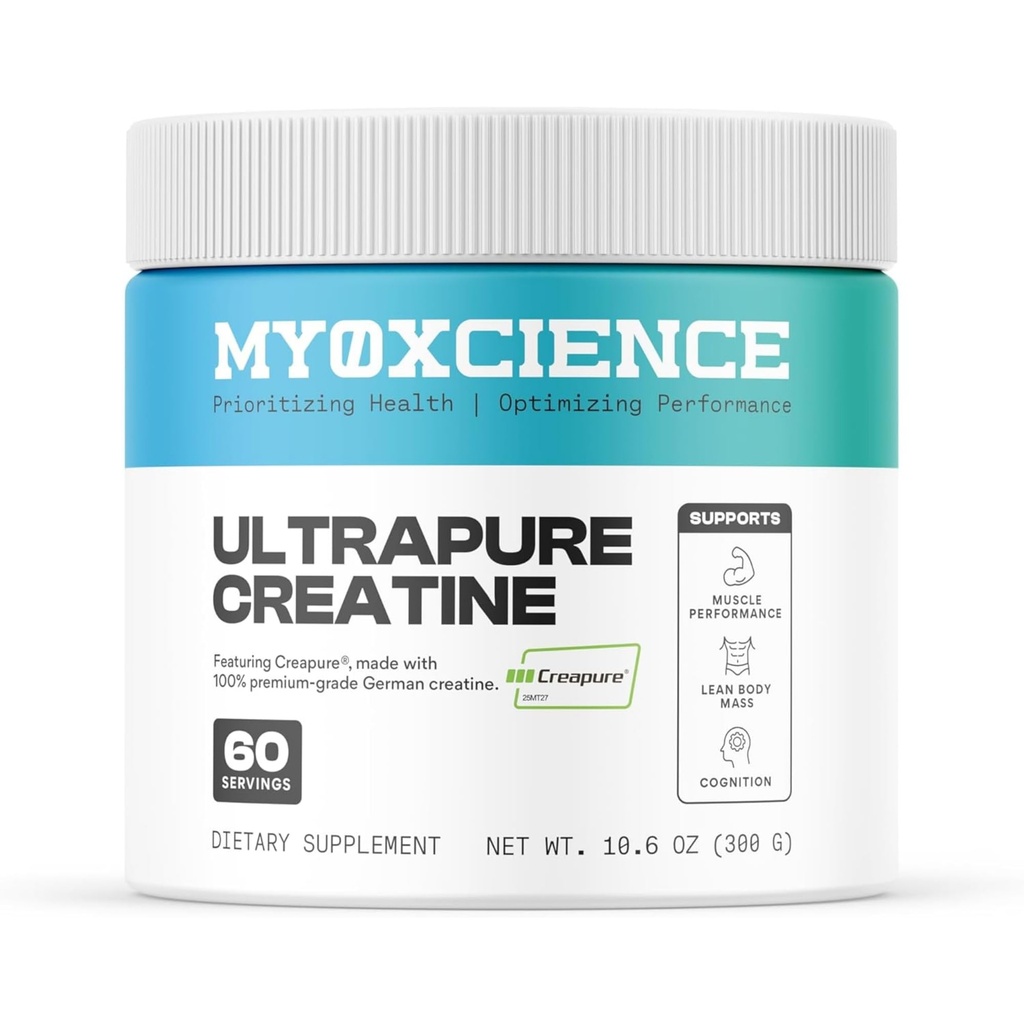 MYOXCIENCE Creapure® Creatine Monohydrate | Supports Strength & Muscle Mass, Cognition and Lean Body Mass | Unflavored 60 Servings
