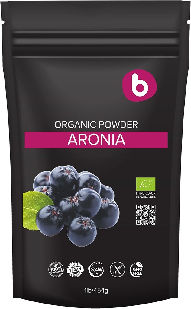 b Organic Aronia Berry Powder - Black Chokeberry Superfood High in Antocyanins & Polyphenols - Understøtter immunsystem - Chokeberries Organic Superfood - Aronia Berries - Vegan, Gluten- Free - 1lb