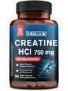 Creatine HCl 750mg, Ultra-High Absorption, Easily Digestible, No Bloat, No Load, Boosts Strength, Endurance, Energy Production, for Men & Women, 90 Vegan Capsules