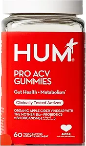 HUM Pro Apple Cider Vincitol Gummier med Probiotika til fordøjelsessygdomme & Gut Health, 100% Organic Apple Cider Vincitol med mor vingummi vitaminer, Vitamin B12 til energistøtte, 60 ACV Gummies