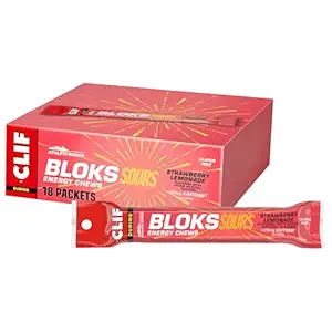 Clif Bloks Sours - Strawberry Lemonade Flavor with Caffeine - Energy Chews - Non-GMO - Plant Based - Fast Fuel for Cycling and Running - Quick Carbohydrates and Electrolytes - 2.12 oz. (18 Count)