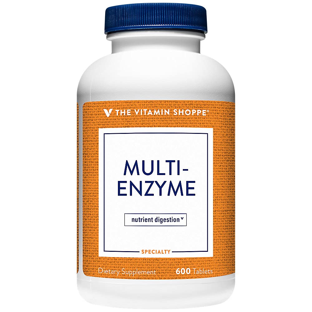 The Vitamin Shoppe Digestive Enzymes - Complete Multi-Enzyme Formula | Protein Fat Carb Digestion | 600 Tablets | Plant-Based
