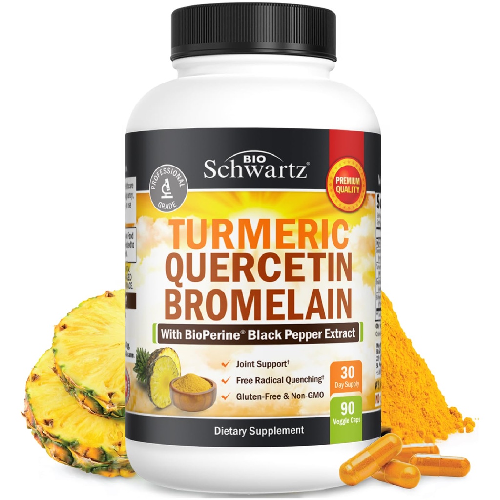 Gurkemeje Quercetin med bromelain Supplement - Natural Extra Strength Immun og fælles støtte med BioPerine Black Pepper til Max Absorption - Organic Tumerisk bromelain Supplement Vegan Safe, Non- GMO