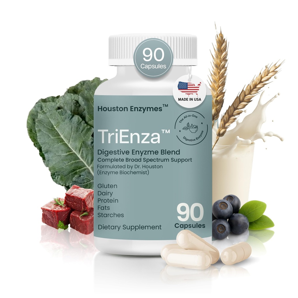 TriEnza Digestive Enzymes for Women and Men– Digestive Enzyme Supplements for Proteins, Carbs, Fats & Polyphenols Digestion – Help Break Down Wheat, Dairy, Soy & Meats - Health Supplement,90 Capsules