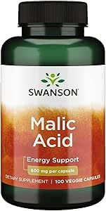 Swanson Malic Acid - Natural Supplement Promoting Cellular Energy Production - Supplement Formula to Help Nourish & Energizes Muscles - (100 Veggie Capsules, 600mg Each)