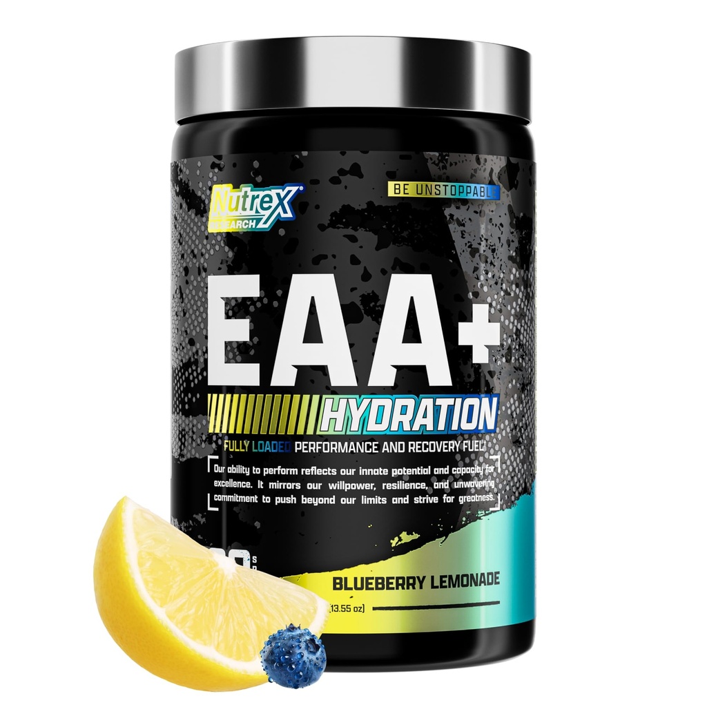 Nutrex Research EAA Hydration Mea124; EAA + BCAA Powder Measurement 124; Muscle Recovery, Strength, Muscle Building, Endurance Measures 124; 8G Essential Aminosyrer + Elektrolytes Measurement 124; Blueberry Lemonade 30 Servering
