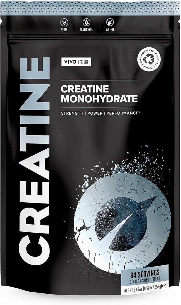 Vivo Life - Creatin monohydrat pulver mikroniseret - Vegan, Ikke aromatiseret (8.8 oz, 84 Servere)