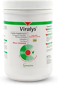 Vetoquinol Viralys Dagligt L- Lysin pulver til katte og killinger, Fish Flavored Lysin supplement til katte og killinger til støtte immunsundhed, normal øjenfunktion og luftvejssundhed, 600gm