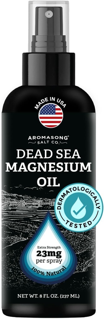 Aromasong Magnesium Spray - Extra Strength (23 mg i hver spritz) 8 Oz, Natural and Pure Magnesium Oil Spray - Made in The USA - for ben ubehag og fremmer en rolig søvn