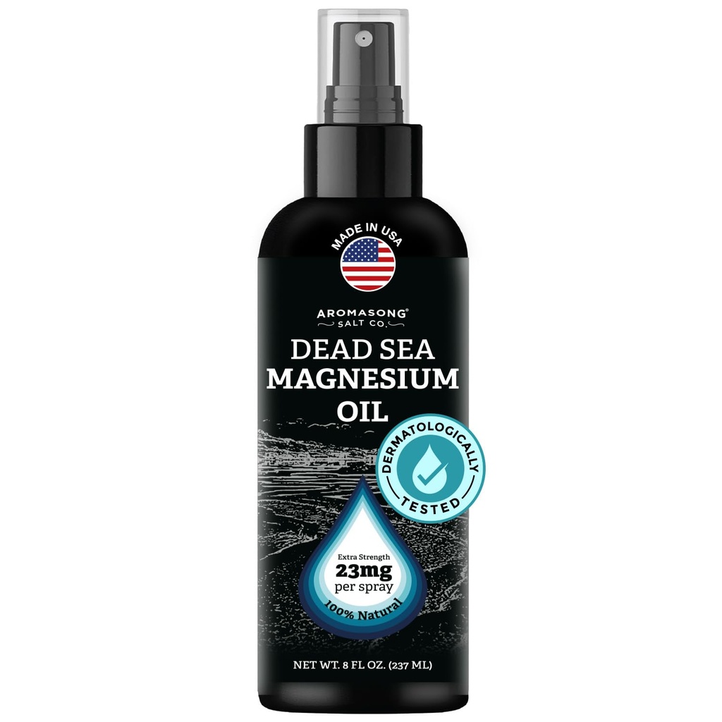 Aromasong Magnesium Spray - Extra Strength (23 mg i hver spritz) 8 Oz, Natural and Pure Magnesium Oil Spray - Made in The USA - for ben ubehag og fremmer en rolig søvn
