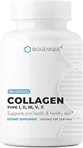 Premium Collagen Complex 90 kapsler understøtter sund hud, negle, knogler & joints collagen peptider, type I, II, III, V, X, Made in USA - Non- GMO, Gluten Free