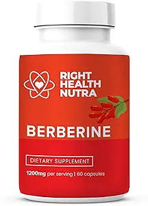 Højre sundhed Nutra - Berberine 1200mg - 60 kapsler - Rene, Naturlig støtte til bekæmpelse af gratis radikaler, Boost Immunity & Balance Microbiome - Vegan & Natural berberine kapsler