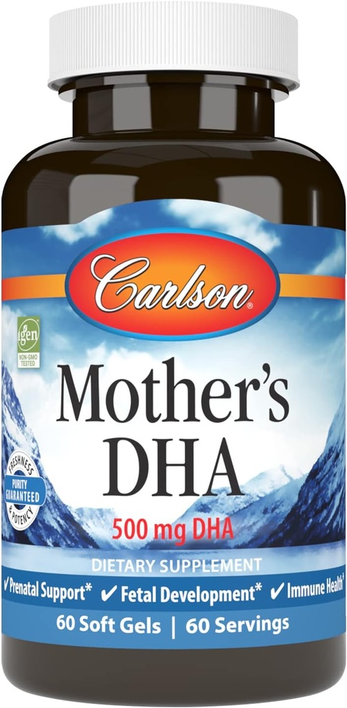 Carlson - Mors DHA, 500 mg DHA, Prenatal Support, Foster Development & immunforsvar, 60 Softgels