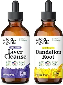 Wild & Organic Lever Cleanse Tinktur 4 fl oz & Mælkebøtte Root Tinktur 4 fl oz