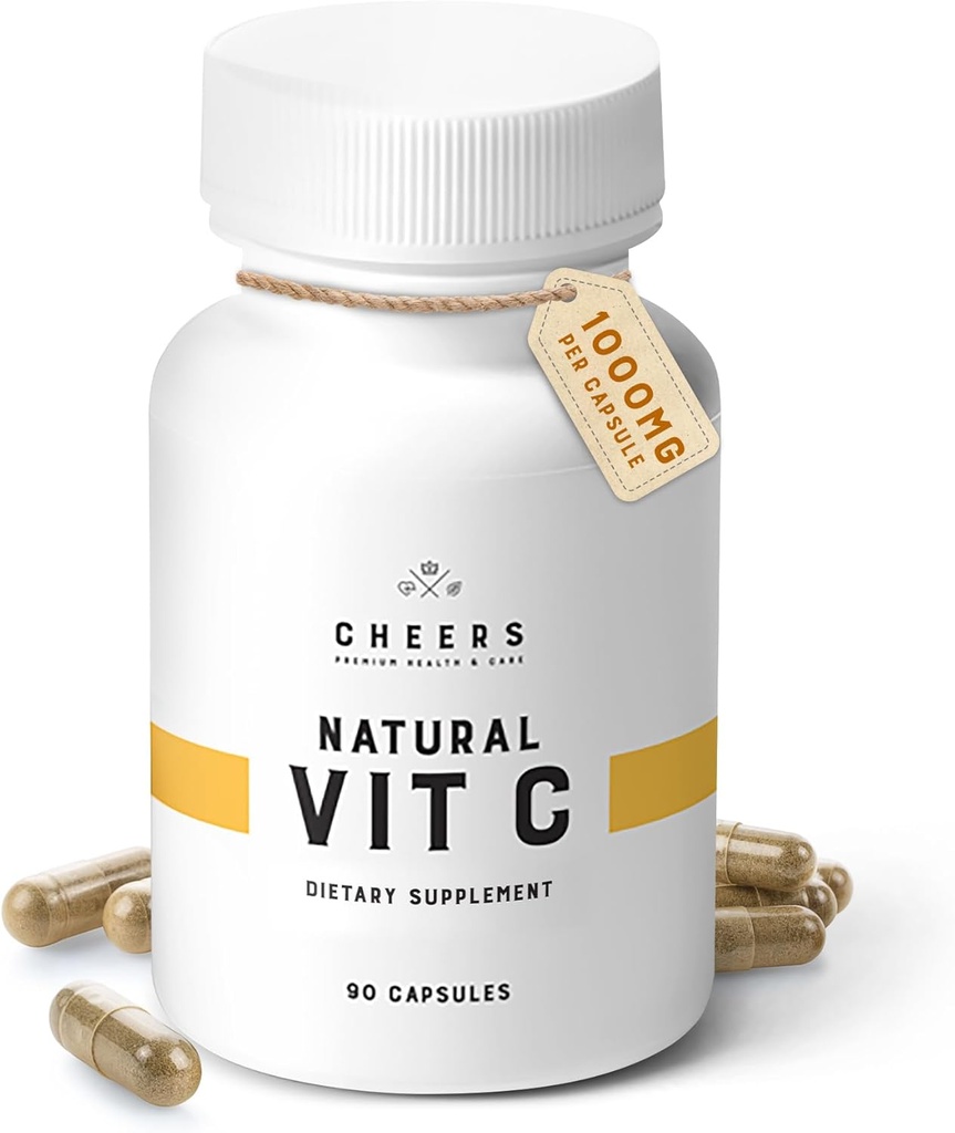 CHEERS - Vitamin C, Natural Immunsystem Booster fremstillet af Rose HIPS, Grapefrugter og Acerola Ekstrakter, Vegan og Gluten- Gratis alternativ til C-vitamin tabletter, 1000 mg per kapsel, 90 kapsler