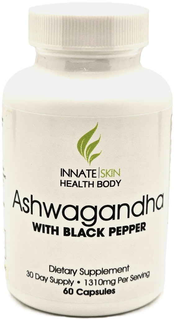 Innate Skin Health Body Ashwagandha Extra Strength 1300mg Stress & Mood Support with Organic Black Pepper Extract for Maximum Absorption - Non GMO Formula, 60 Vegetarian Capsules