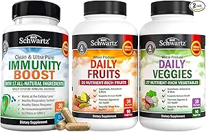 BioSchwartz Daglige frugter og grøntsager Supplement for kvinder og mænd (1 måned Tilgang) Plus 17 i 1 immunstøtte Supplement med antioxidanter (1 måned Tilgang)