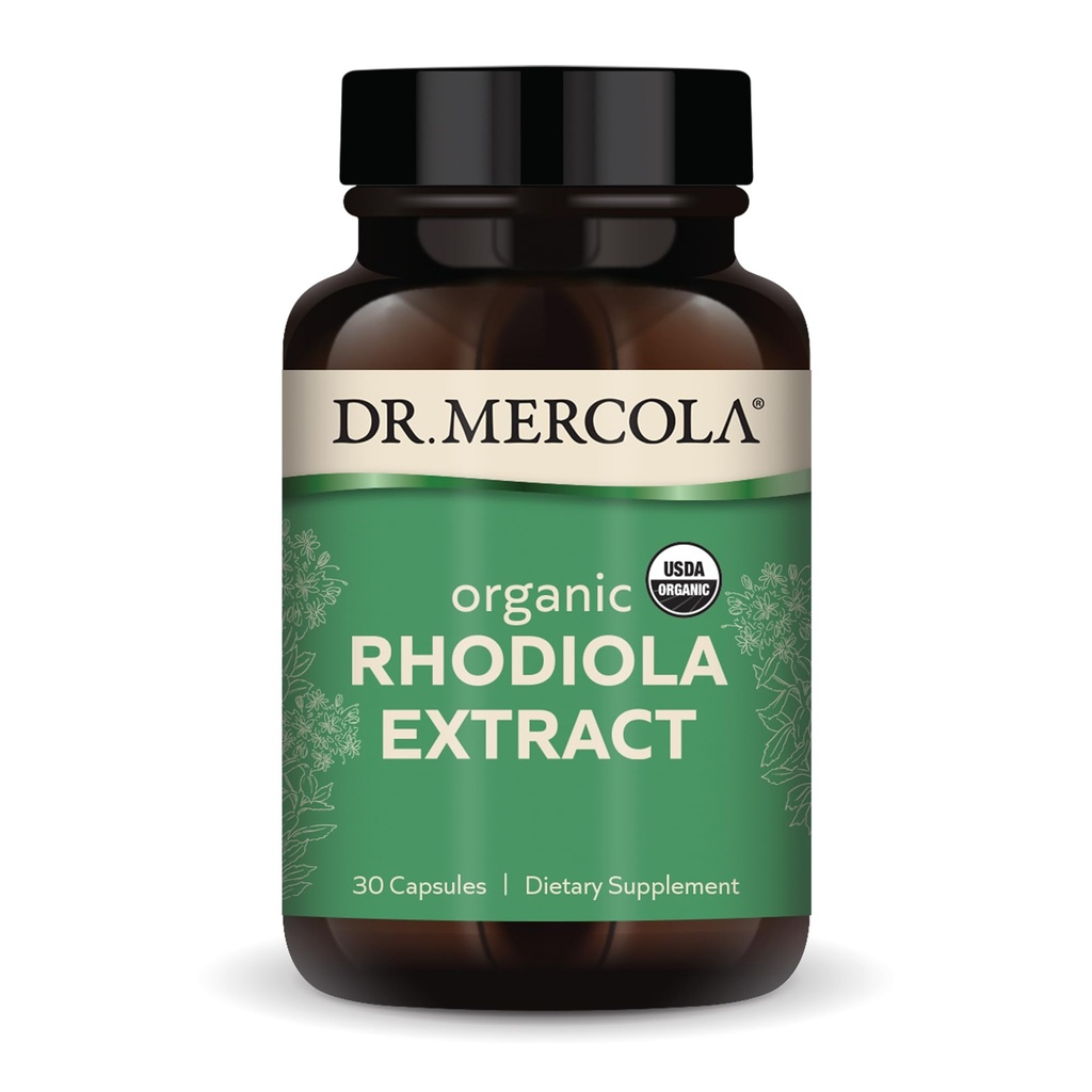 Dr. Mercola Rhodiola Extract, 30 Serveringer (30 kapsler), Kosttilskud, Understøtter Mood and Stress Management, Non- GMO, Certified USDA Organic