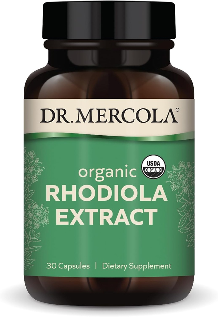 Dr. Mercola Rhodiola Extract, 30 Serveringer (30 kapsler), Kosttilskud, Understøtter Mood and Stress Management, Non- GMO, Certified USDA Organic