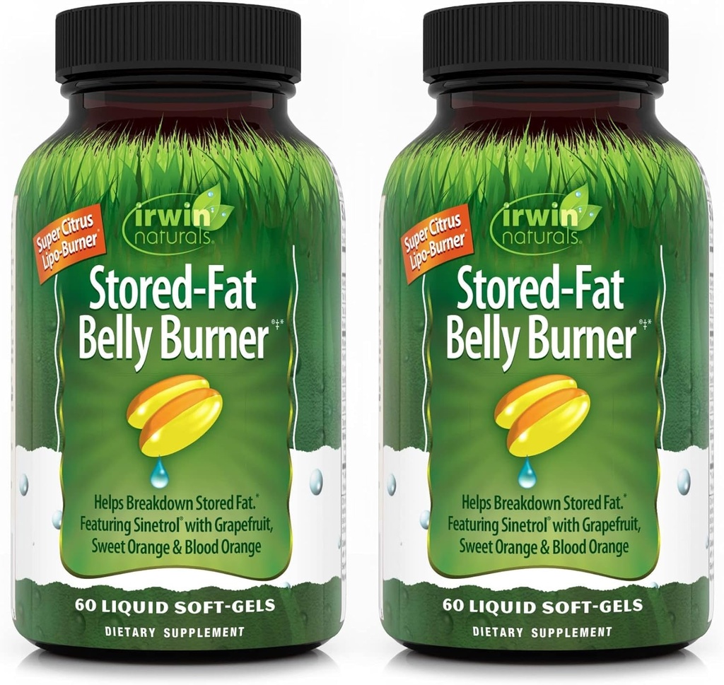 Irwin Naturals Stored-Fat Belly Burner – Sinetrol Citrus Blend for Fat Metabolism & Healthy Body Composition Support – Citrus Peel Complex + BioPerine - 60 Liquid Soft-Gels - Pack of 2