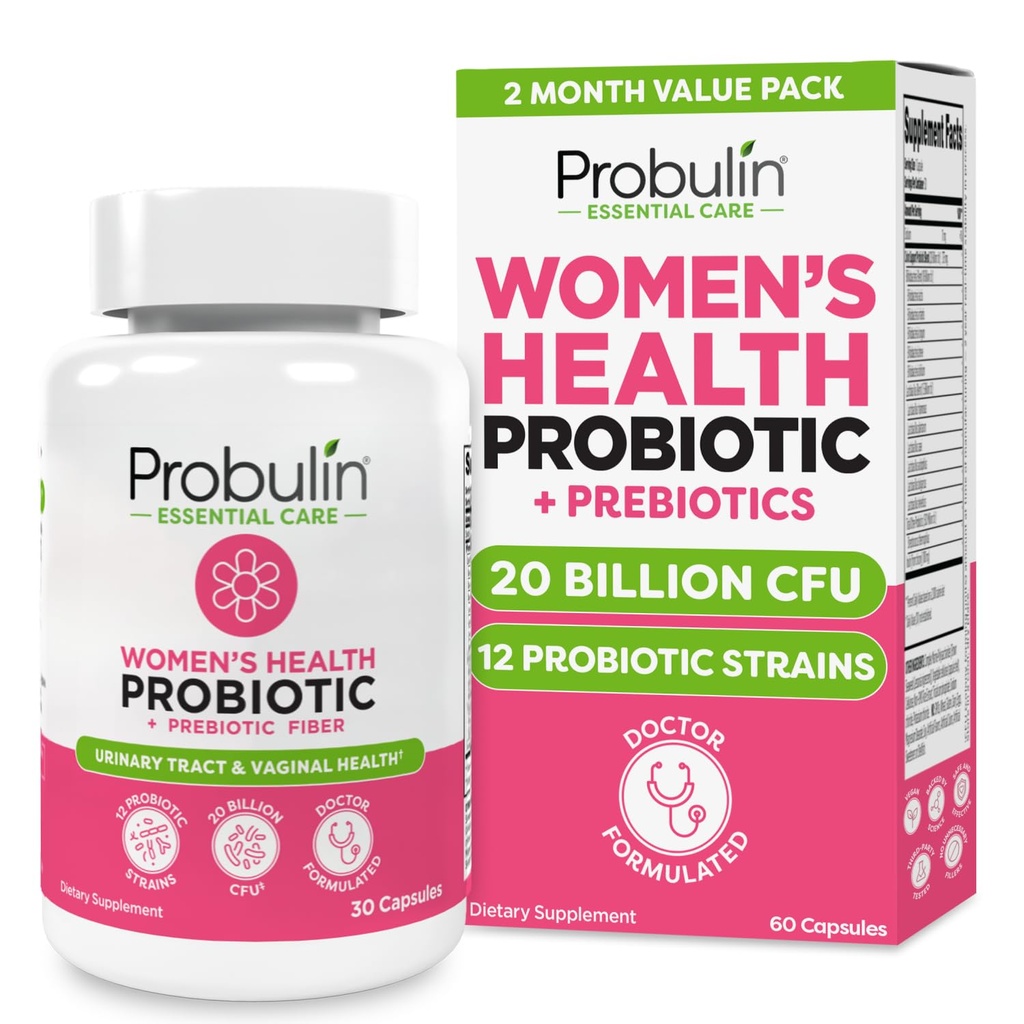 Probulin Kvinder Probiotiske - Vaginal, UT, Gut & immunforsvar Sundhed med Lactobacillus Reuteri - 20 Millioner CFU, 12 Probiotiske Strops & Prebiotika - 60 Vegan, Gluten Free Capsules for Whole- Body Wellness