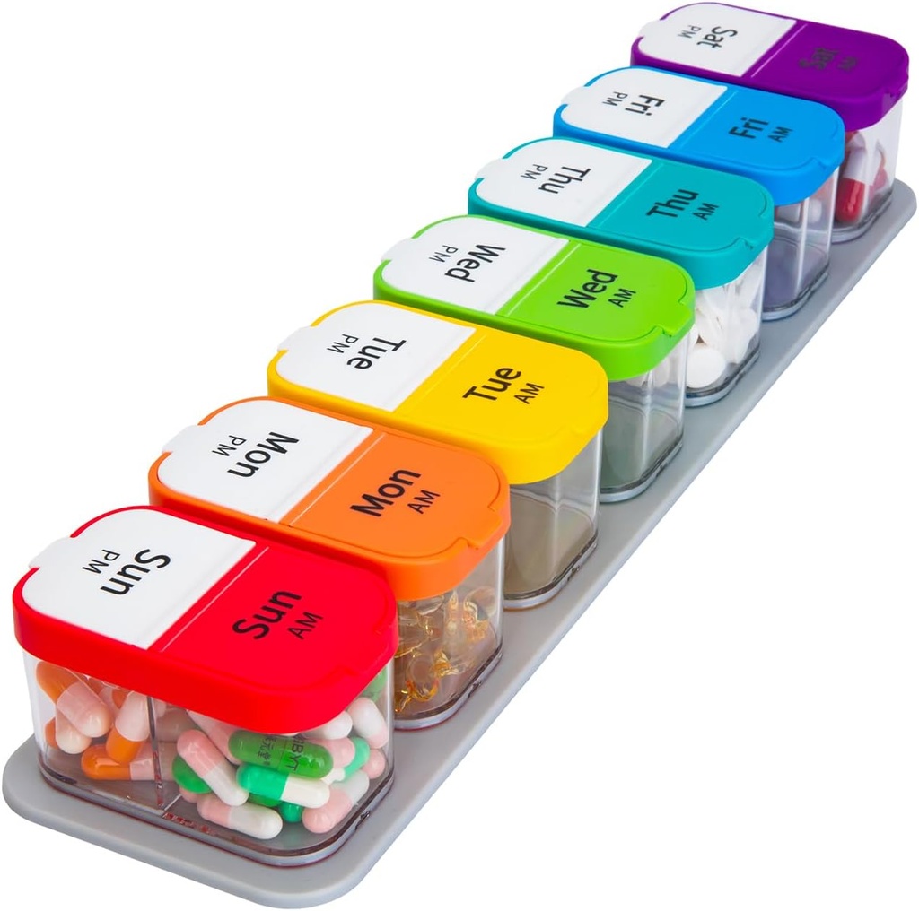 Weekly Pill Organizer, Extra Large Am Pm Medicine Container med flytbare komponenter, BPA- Free Pill Sorters 7 dage 2 gange om dagen for vitaminer og kosttilskud
