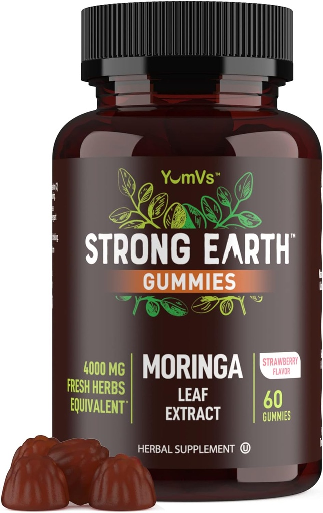 Strong Earth - Moringa Gummies 400mg - Super Food Green Supplement for Energy Boost - Natural Multi Vitamin Moringa Oleifera Leaf Extract Gummy, 60 Ct - Tastier Than piller eller kapsler