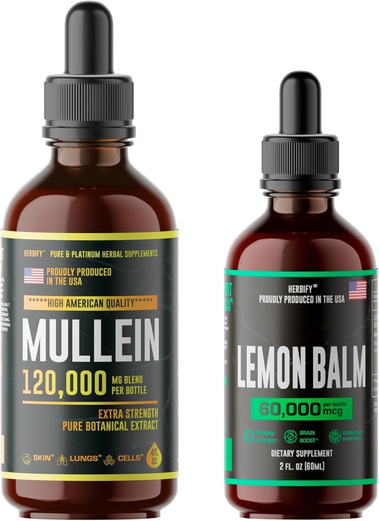 HERBIFY Bundle - Mullein Leaf Extract & Lemon Balm - Respiratory Support & Brain Support