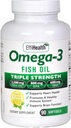 EffiHealth Omega-3 Fish Oil - Triple Strength 2500mg Fish Oil, 1200mg EPA, 600mg DHA - Understøtter Hjords sundhed, hjerne sundhed og immunforsvar - Lemon Flavor, Burpless Fish Oil