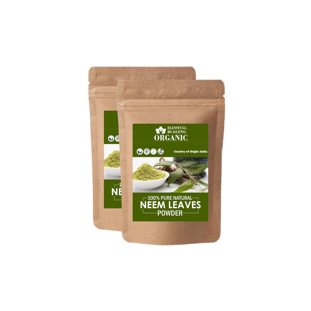 Blessfull Healing Organic Neem Leaves Powder 100% Pure Natural 100 Gram (3.52 oz) Each (Pack of 2) = 200 Grams, Vegan