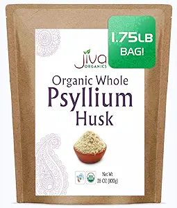 Jiva Organics Whole Psyllium Husk (Isabgol) 1,75 LB (28 Oz) Jumbo Bag - Non-GMO, Unflavored - Keto Friendly, Opløselig Fiber