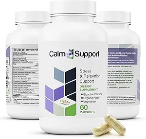 CalmSupport: Stress & Afslapning Support - Ashwagandha, Passion Flower, Valerian Root, Ginger, GABA, Velvet Bean, Motherwort, Oat Seed, Phyllanthus, L-Theanine, L-Tryptophan, Folate, C, B1, B6, B12, Zink