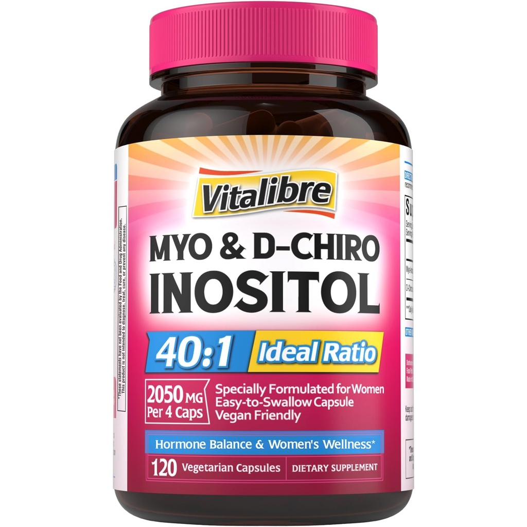 Inositol Supplement, Myo- Inositol & D- Chiro Inositol Fertilitet Kosttilskud til kvinder, 40: 1 Ideel Ratio, Hormonbalance og ovarier Support, 120 Vegansk Kapsler