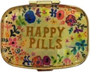 Happy Pills Pill Organizer Cute Metal Pill Case Rejsende venlige Portable Compact Pill Box Pill Container til at holde Tylenol / Vitaminer / Fish Oil / Kosttilskud / Meds / Tablet til purse / Pocket