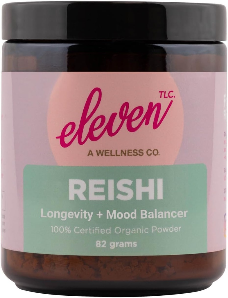 Elleve TLC, Organic Reishi Mushroom Powder, US Grown, 3. part testet, Ganoderma Lucidum, Balance Mind, Body, Energy, Immunwellness, Vegan, GMO- Free, 40 Servere (9 Ounce, Reishi)