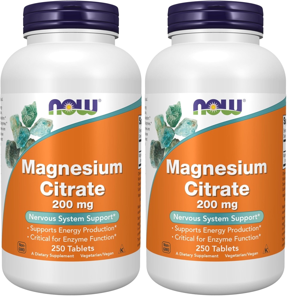 Now Supplements,Magnesium Citrate 200 mg,Enzyme Function*,Nervous System Support*,250 Count (Pack of 2)