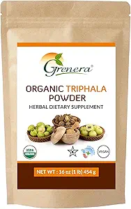 Grenera Organic Triphala Powder 1 LB (16 Ounce) 454 Bedste - Lavet med Organic Amalaki, Organic Bibhitaki, Organic Haritaki Fruit - USDA Organic, Vegan, Kosher Certified